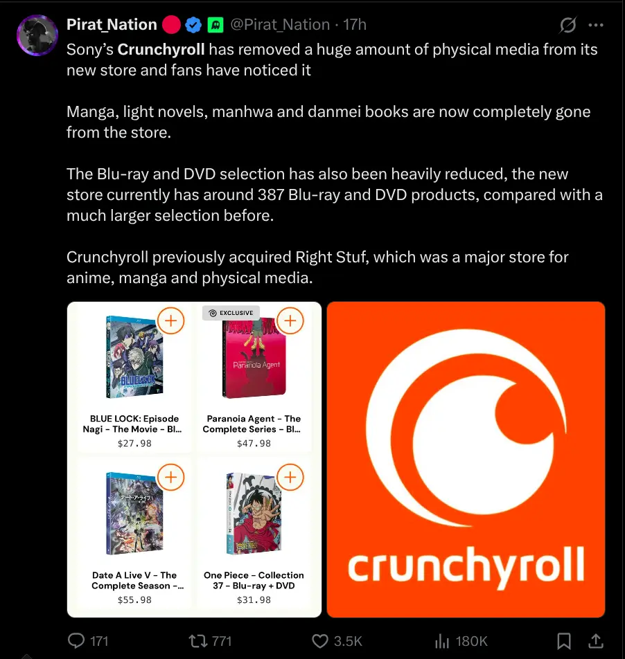 CR removed physical media otaku mantra