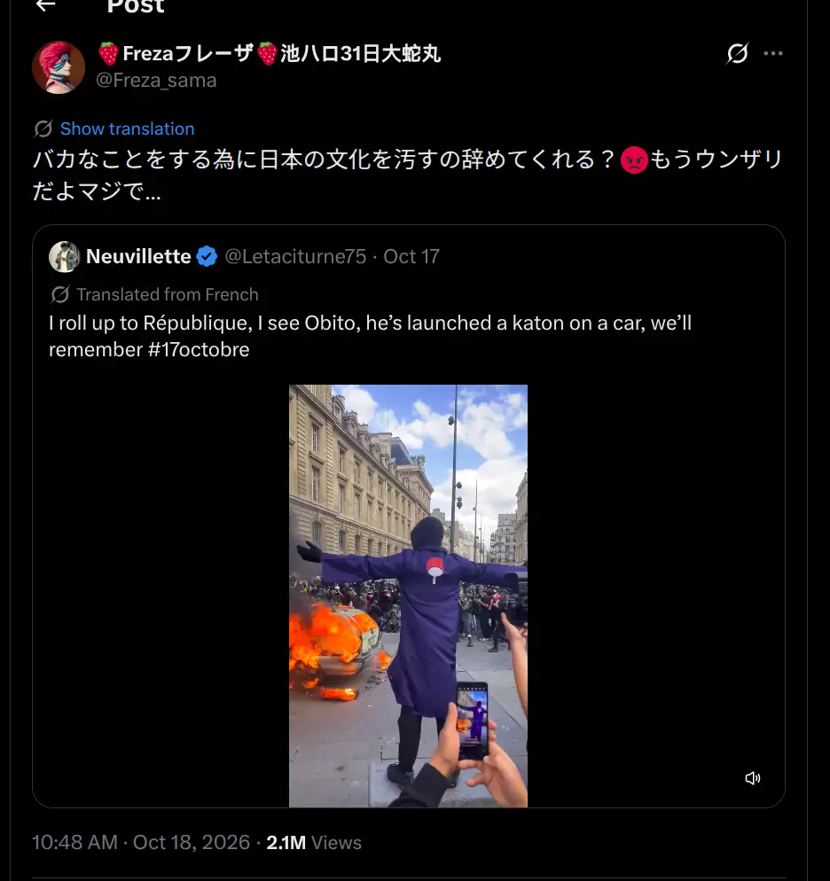 obito on french protest otaku mantra